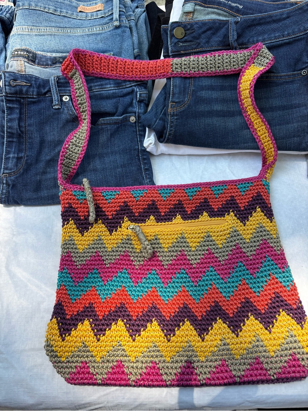 the Sak- Multicolor Zigzag Crochet Crossbody Bag